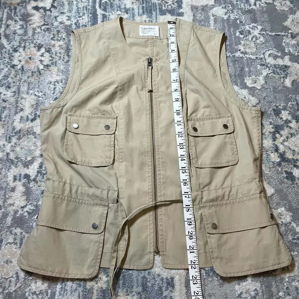 Calvin Klein Vintage Khaki Cotton Utility Safari Vest with Pockets Size 4 - Picture 3 of 5